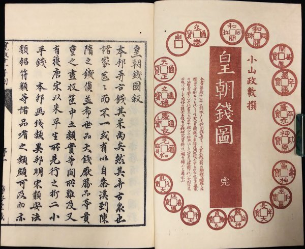 S172 戦前 明治43年 歴史 古銭資料【皇朝銭図 完／皇朝十二銭 和同開珎 万年通宝 乾元大宝など・日本古銭 銅貨 通貨 通宝／和装本】_画像1