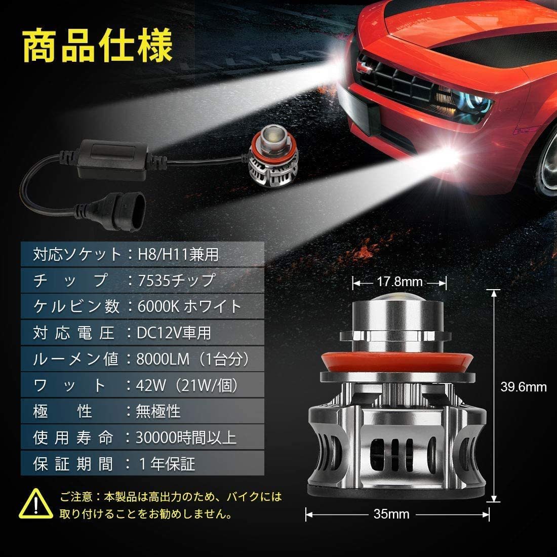 送料無料 H8/H9/H11 LEDスポットフォグランプ プロジェクターレンズ ハイビーム 8000LM DC12V 爆光 LEDフォグ コーナリングランプ_画像4