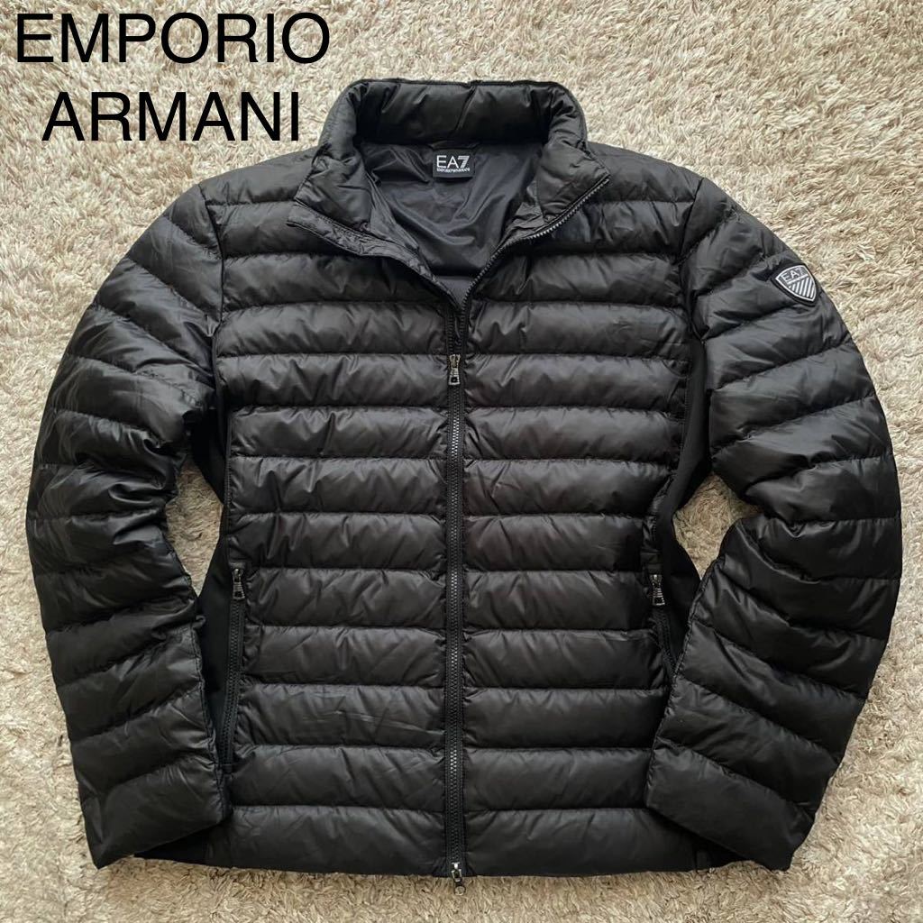 極美品/希少サイズ3XL●エンポリオ アルマーニ ダウンジャケット ダブルジップ EMPORIO ARMANI EA7 肩ロゴプレート ブラック　黒_画像1