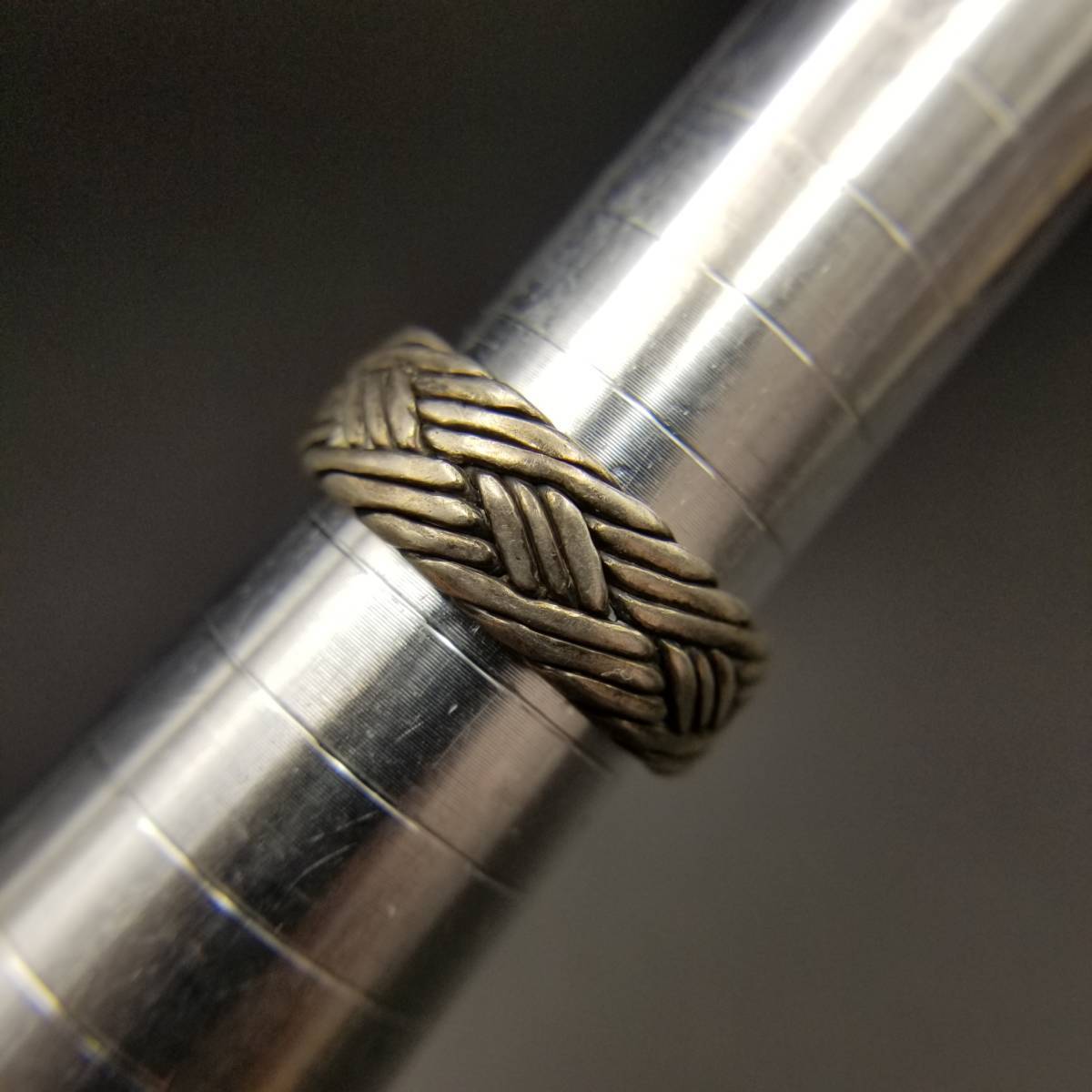 【楽天スーパーセール】 ×メキシコ 925シルバー R12-US① メンズ メキシカンジュエリー 指輪 銀細工 7.9g ヴィンテージバンドリング エタニティ デザイン 編み込み 18号~