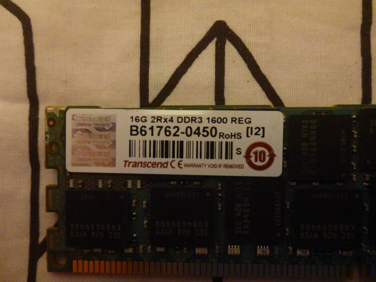 管理番号　R-1214 / Transcend / ECC Registereメモリ / DDR3 / 16GB / 8枚セット / ゆうパケット発送 / 動作未確認 / ジャンク扱い_画像3