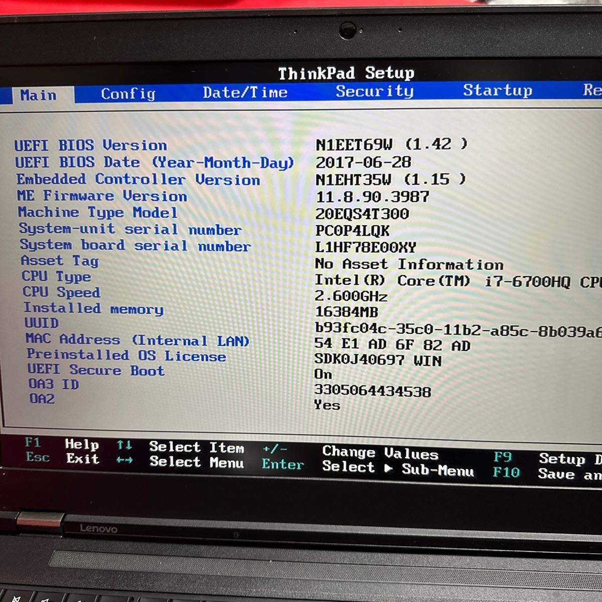 難あり モバイルワークステーション Lenovo ThinkPad P50 20EQS4T300 Core i7-6700HQ/メモリ16GB/HDD500GB? SK2312-K4_画像2
