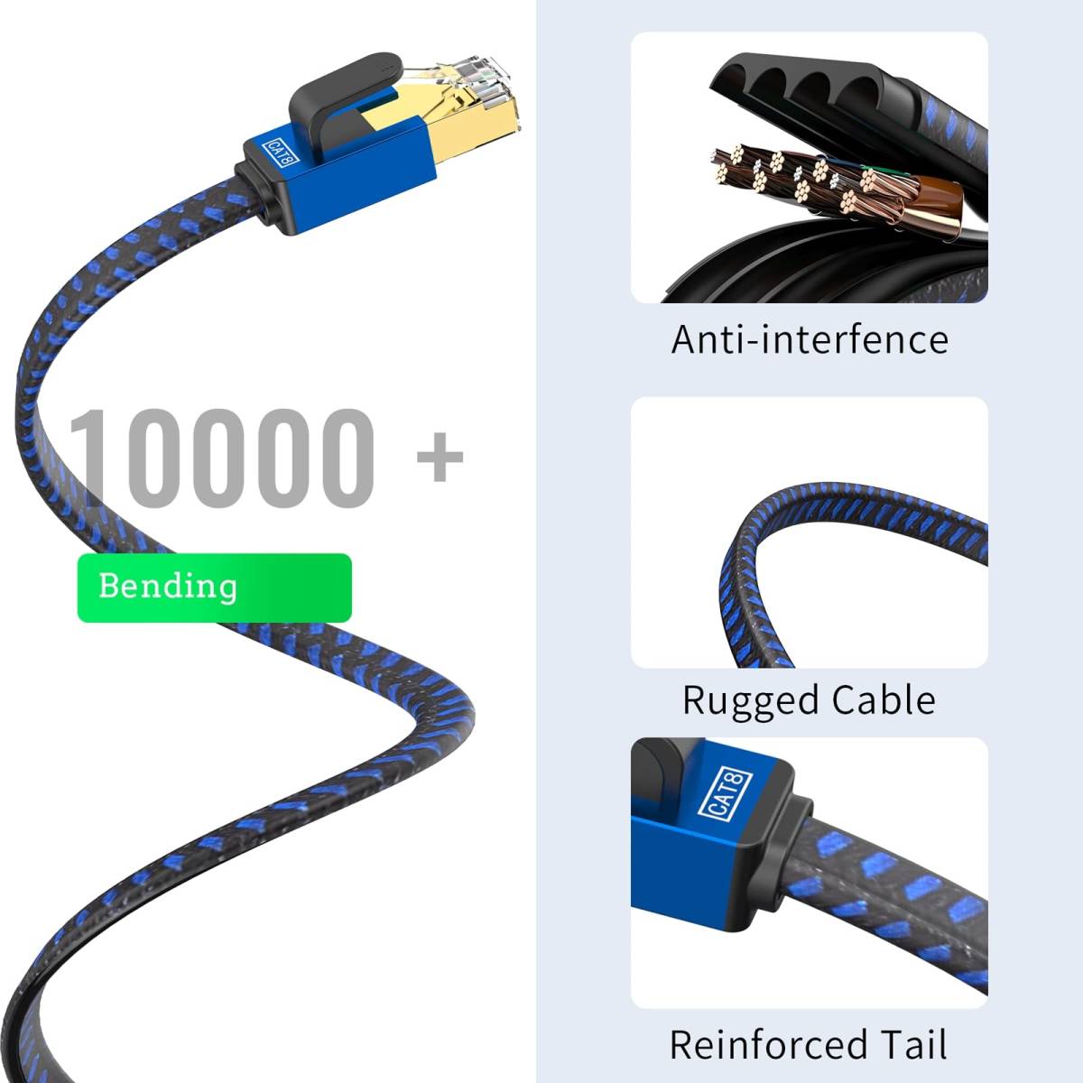 【数量限定】CAT8 LANケーブル0.3M2本セットカテゴリー8 イーサネットケーブル RJ45平型ナイロン編組LANケーブル _画像6