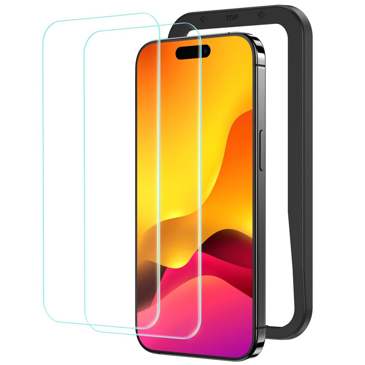 【新着商品】ガラスフィルム NIMASO iPhone15Pro用 強化ガラス 保護フィルム ガイド枠付き 2枚セット アイフォン_画像1
