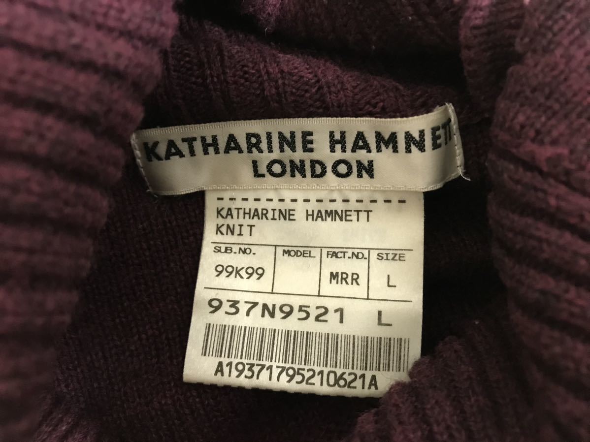 本物キャサリンハムネットロンドンKATHARINEHAMNETT LONDONタートルネックニット長袖セーターメンズサーフビジネススーツL赤ワインレッド