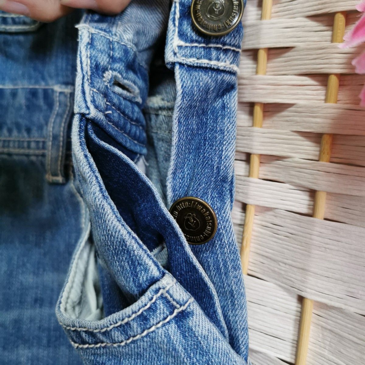 WC】クマタン刺繍ショートオーバーオール【リメイク】ダブルシー WC】クマタン刺繍ショートオーバーオール【リメイク】ダブルシー