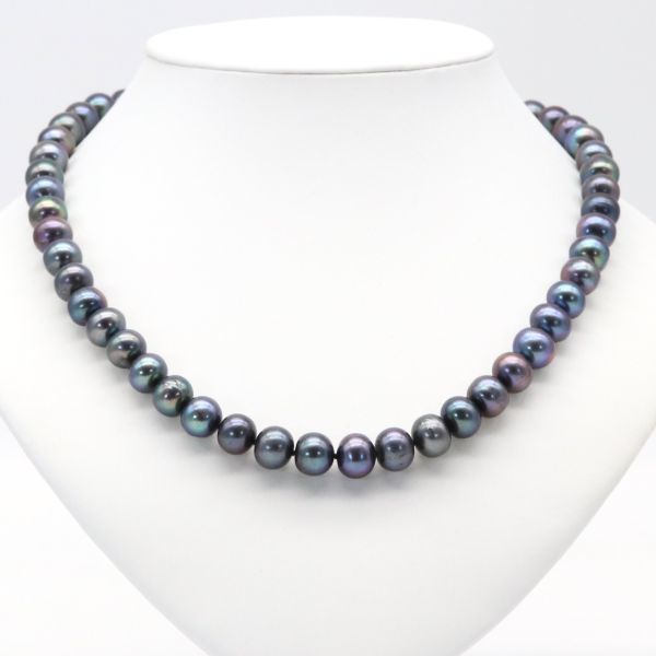 パール ネックレス 真珠 アクセサリー シルバー ブラック 9.5-10.7mm 66.84g ◎10482