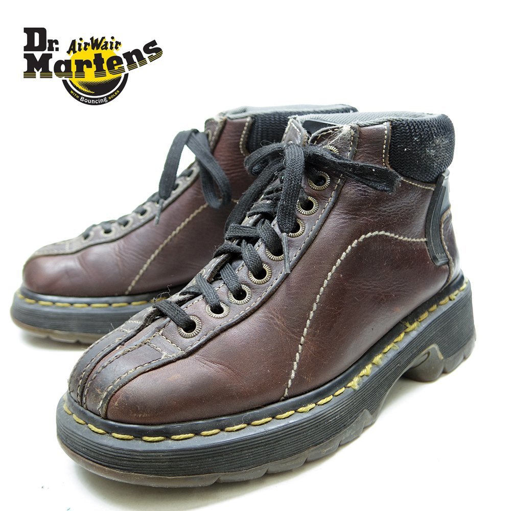 JUNK! UK5　24cm相当　Dr.Martens　ドクターマーチン　9ホール　ブーツ　シューズ　ブラウン　茶　イエローステッチ　ワークブーツ/U9678_画像1