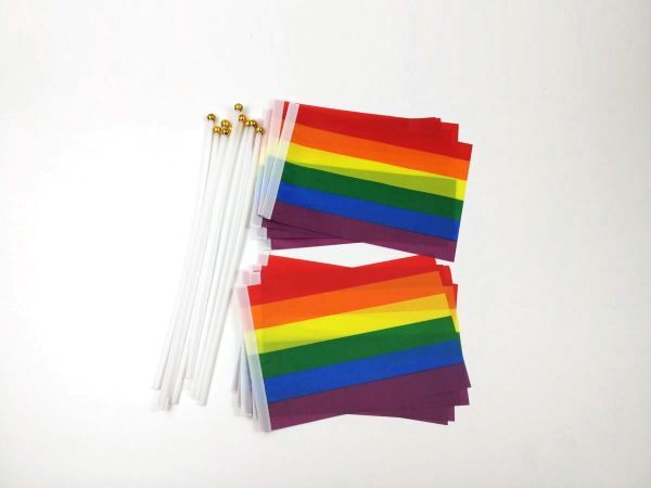 レインボーフラッグ 旗 ミニフラッグ 10点セット 8号 棒付き LGBTの画像1