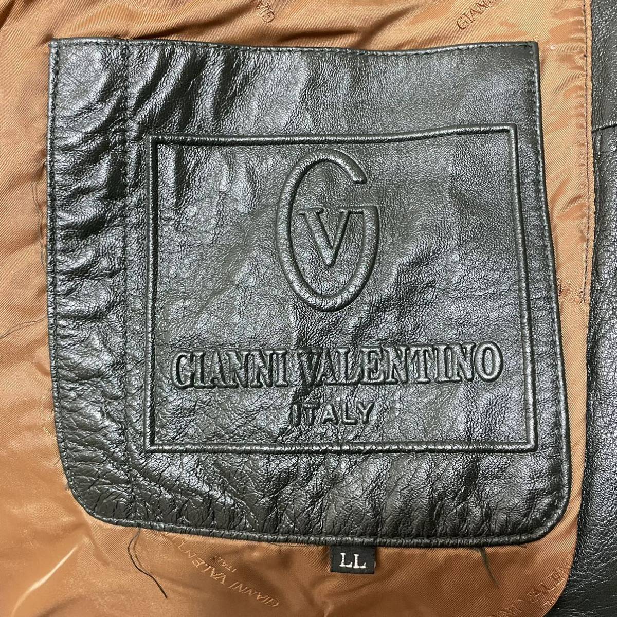 F8166 GIANNI VALENTINO ジャンニバレンチノ サイズLL レザージャケット ブラック メンズ ラムレザー 羊革 シンプル リッチおしゃれ/AA_画像8