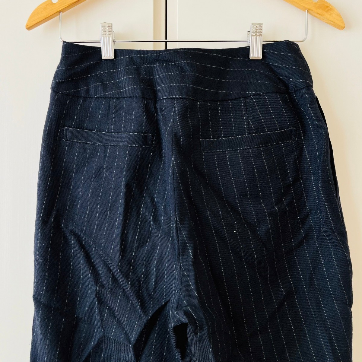 F9067cE made in Japan Sazaby Lee g tapered pants stripe pants navy size M lady's wool pants beautiful . wool 100%