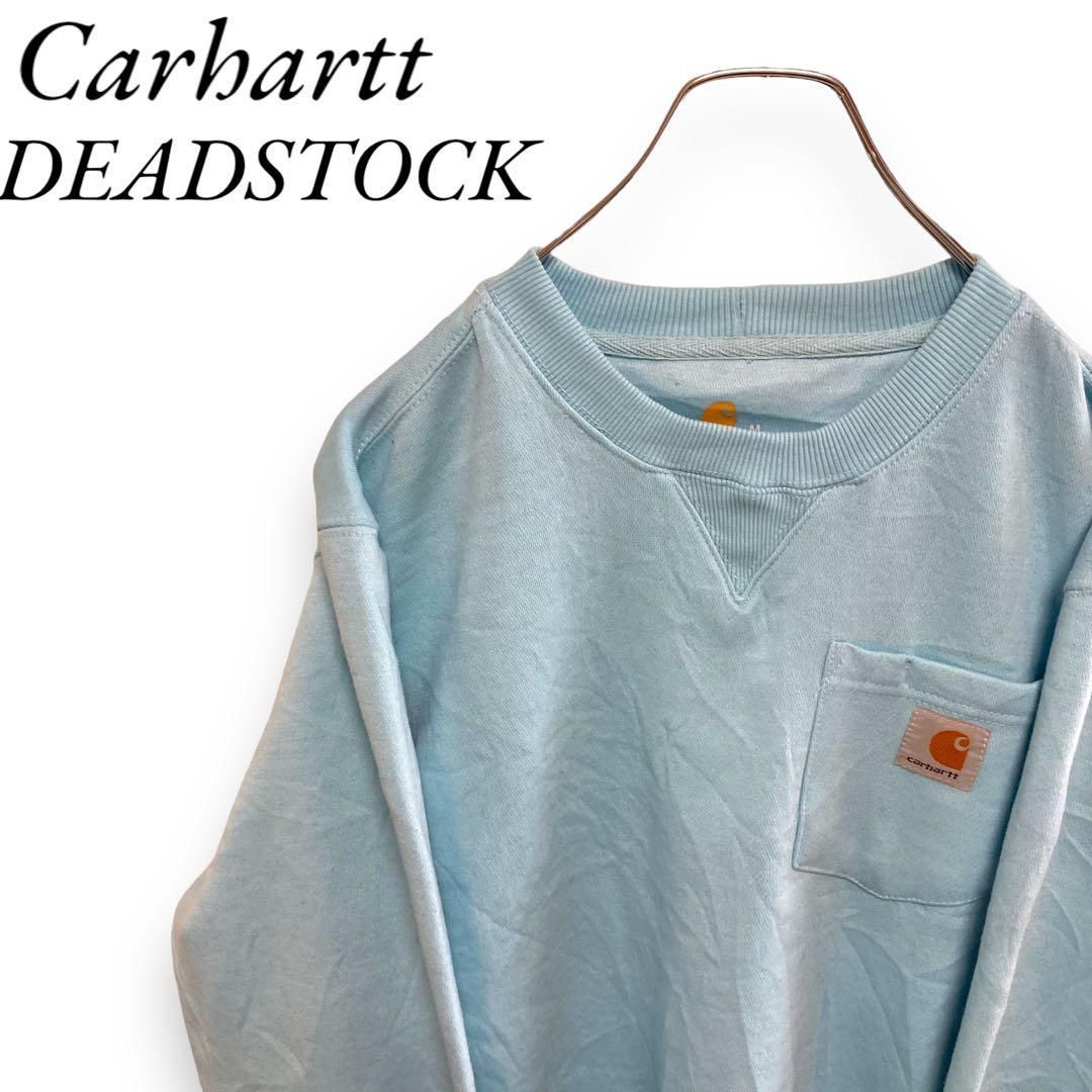 カーハート M アメリカ古着 メキシコ製 2020年　デッドストック品　裏起毛 ポケット スウェット シャツ 水色　ブルー系　Carhartt メンズ_画像1