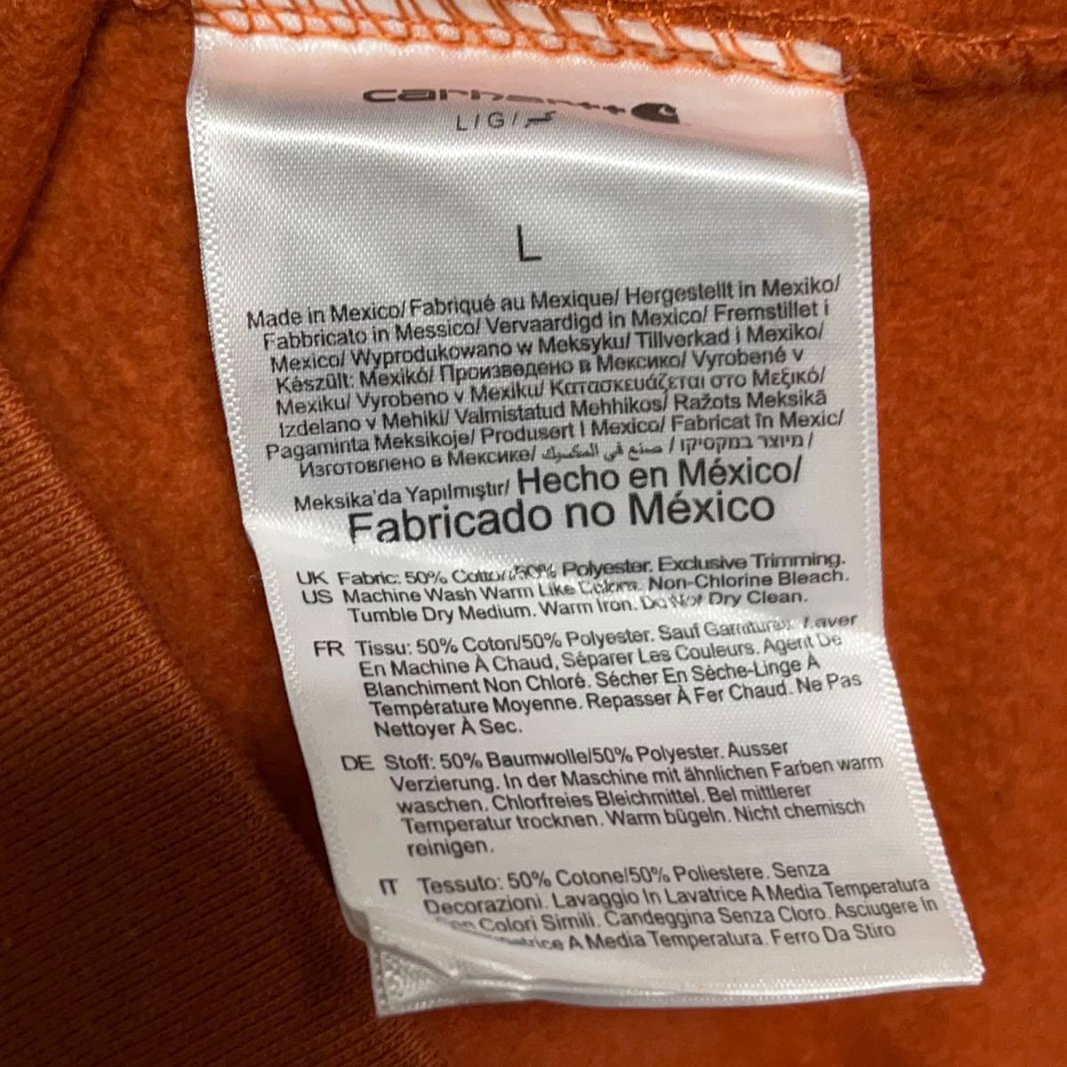 カーハート L アメリカ古着 メキシコ製 2020年　デッドストック品　裏起毛　ポケット　スウェット　シャツ　オレンジ　Carhartt メンズ_画像9