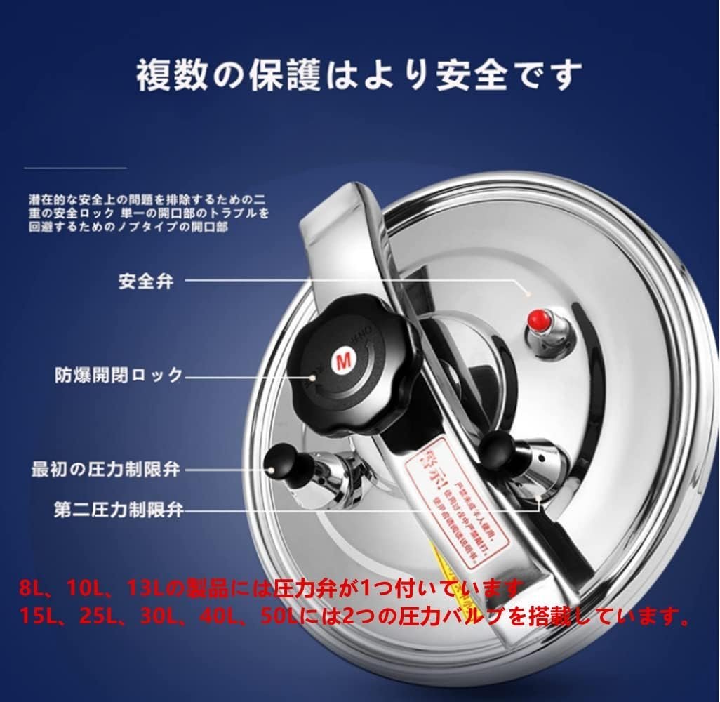 圧力鍋 アルミ合金 業務用 大容量特大モデル 安全ロック機能業務用 防爆圧力鍋 家庭用 安全ロック機能 ル熱源対応 ホットクッキング (8L)_画像4