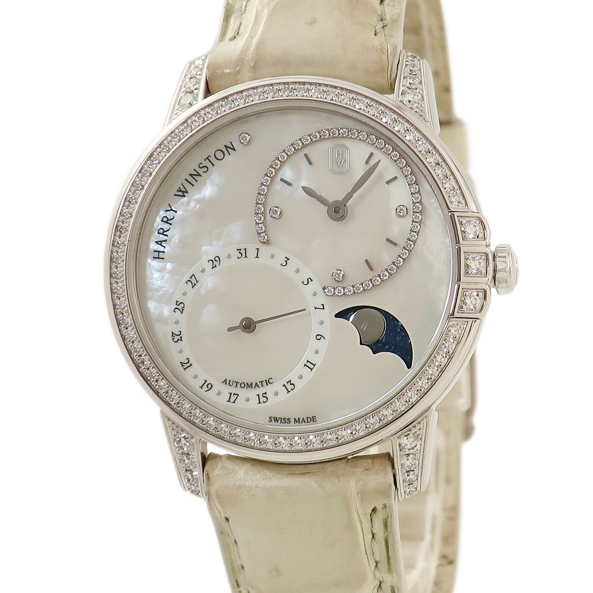 [3 year guarantee ] Harry Winston midnight Date moon phase MIDAMP36WW001 K18WG purity original diamond self-winding watch men's wristwatch 