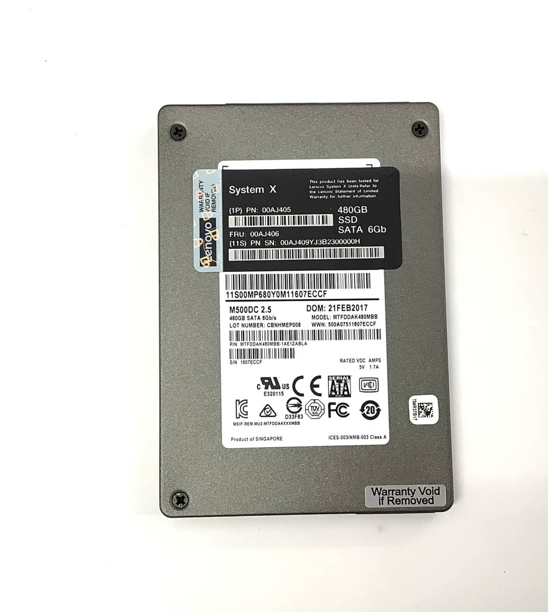 K5121230 Lenovo SATA 480GB 2.5 SSD 1点　厚み7ｍｍ【中古動作品】_見本