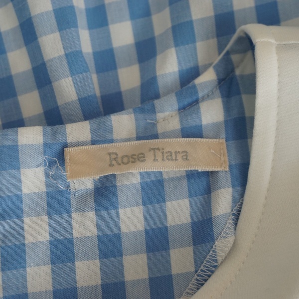 #snc ローズティアラ Rose Tiara チュニック 42 白 水色 五分袖 ギンガムチェック リボン 重ね着風 レディース [808219]_画像6