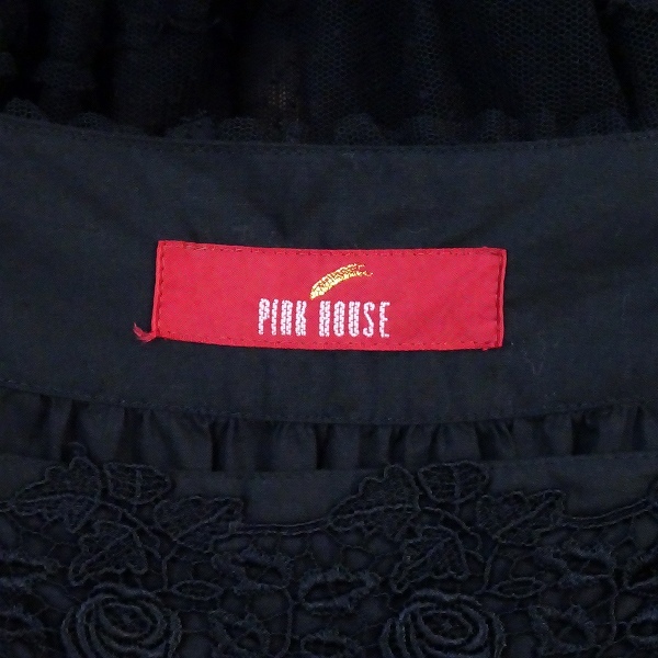 #spc Pink House PINKHOUSE tunic black no sleeve cut and sewn flower motif pico frill dot chu-ru using lady's [856334]