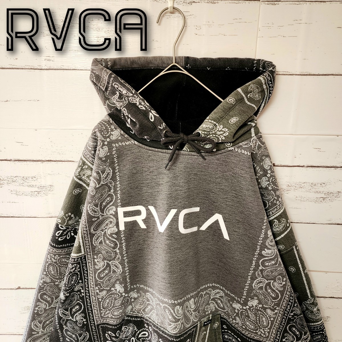 《大人気》RVCA ルーカ パーカー グレー ペイズリー センターロゴ ゆるだぼ_画像1