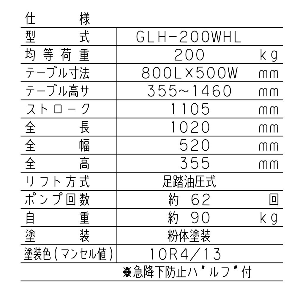 東正車輛　200kg ハンドルレス GLH-200WHL ゴールドリフター 油圧式昇降台車 油圧リフト 長尺 材木 ボード【個人宅配送不可】_画像4