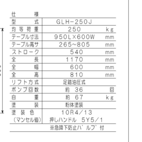 東正車輛　250kg スタンダード ジャバラ 業務用 GLH-250J ゴールドリフター 油圧式昇降台車 油圧リフト 油圧台車 【個人宅配送不可】_画像3