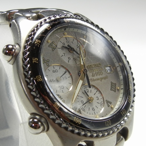  原文:セイコー 【SEIKO チタン】ジャンク 1/100 クロノグラフ 7T52 クロノ メンズウォッチ 時計 腕時計
