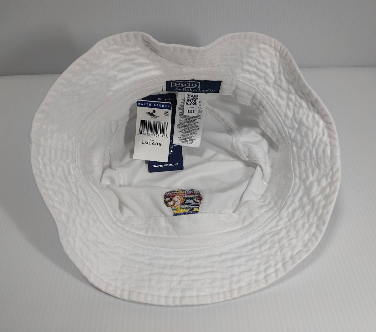 【新品・未使用】USA購入 POLO Ralph Lauren POLO BEAR Bucket Hat White ポロ ラルフローレン ポロベアー バケットハット　コットン_画像5