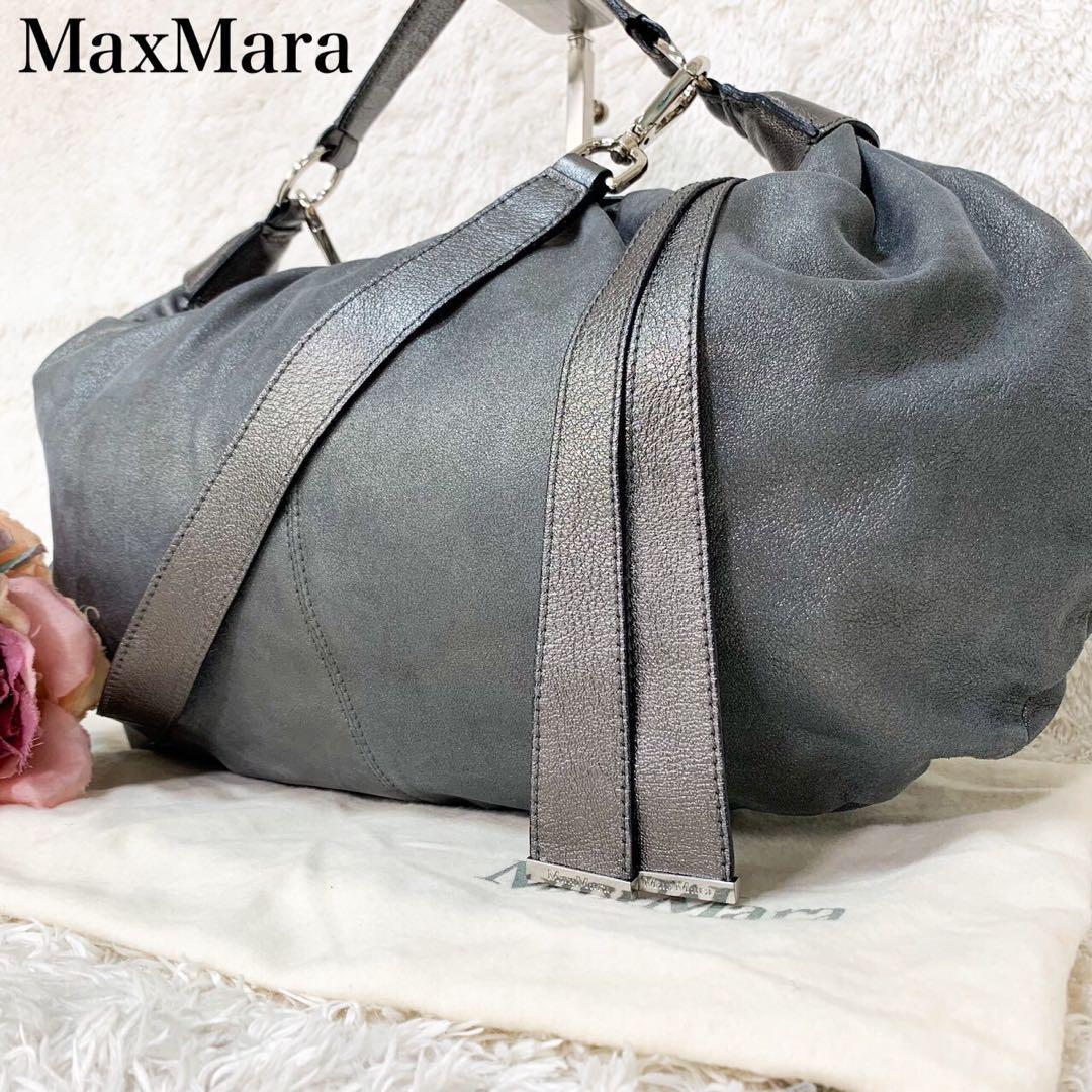 未使用に近いMaxMara マックスマーラ　ラムレザー　羊革　2way ハンドバッグ　ショルダーバッグ　シルバーグレー　ブロンズ_画像1