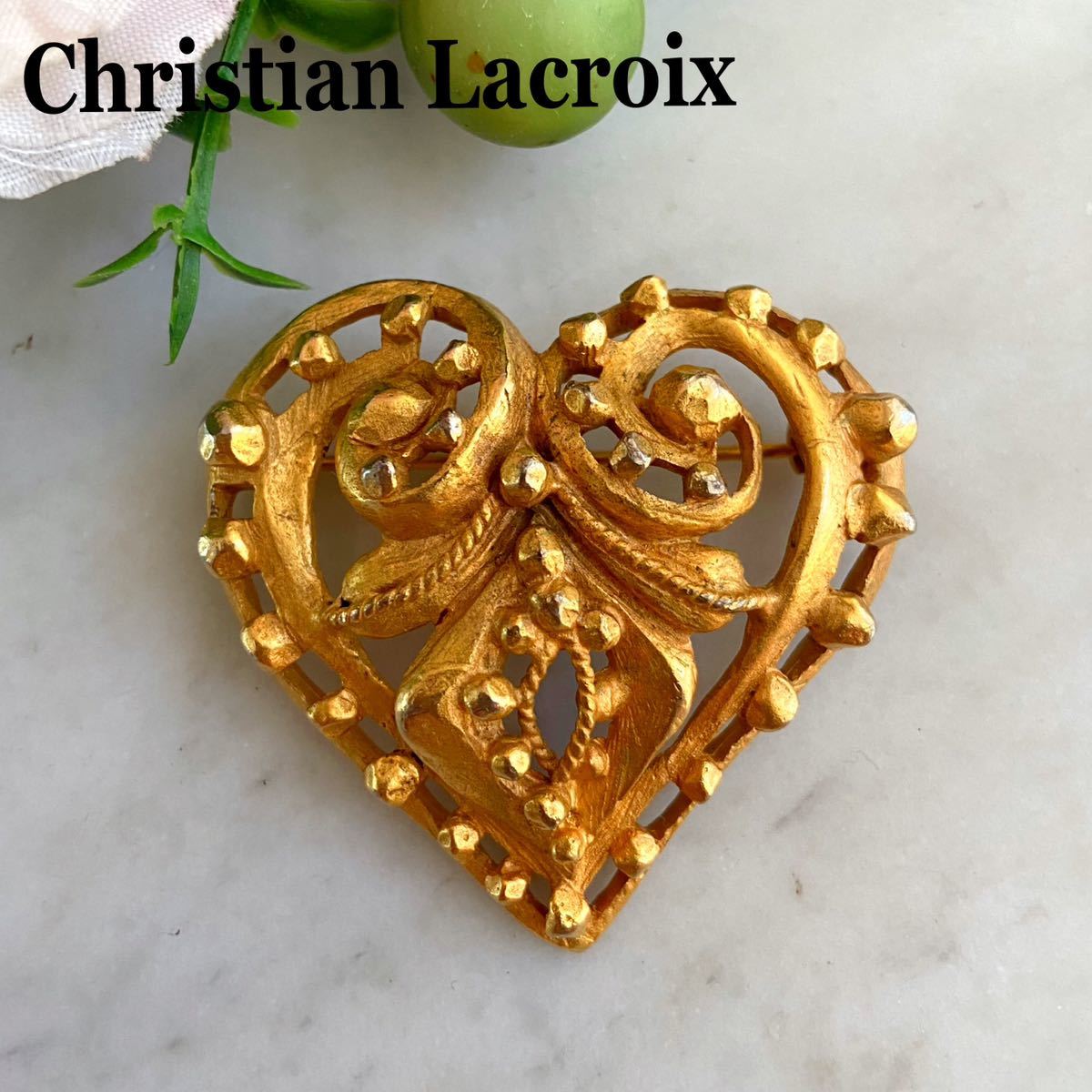 CHRISTIAN LACROIX Vintage ゴールド ブローチ ハート-