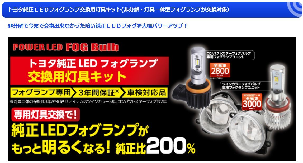 【取寄商品】RG(レーシングギア)RGH-P546ハイラックス(H29.9～R2.7)GUN125系用LEDフォグ交換用灯具キット2800K(イエロー)_画像2