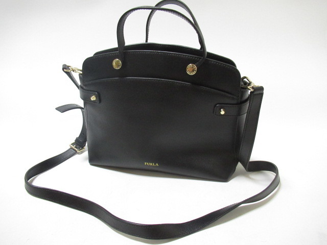 [de0 HN6153] FURLA フルラ 2WAY レザー バッグ ブラック 本革_画像1