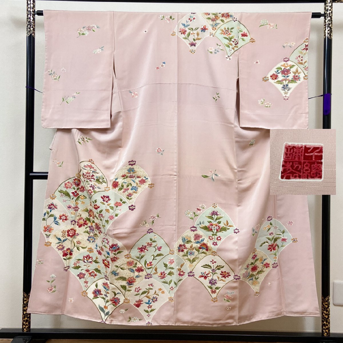 着物月花　千總　京友禅　手描き友禅　刺繍　金彩　可憐な花　訪問着　正絹　金糸　共八掛　ki081_画像1