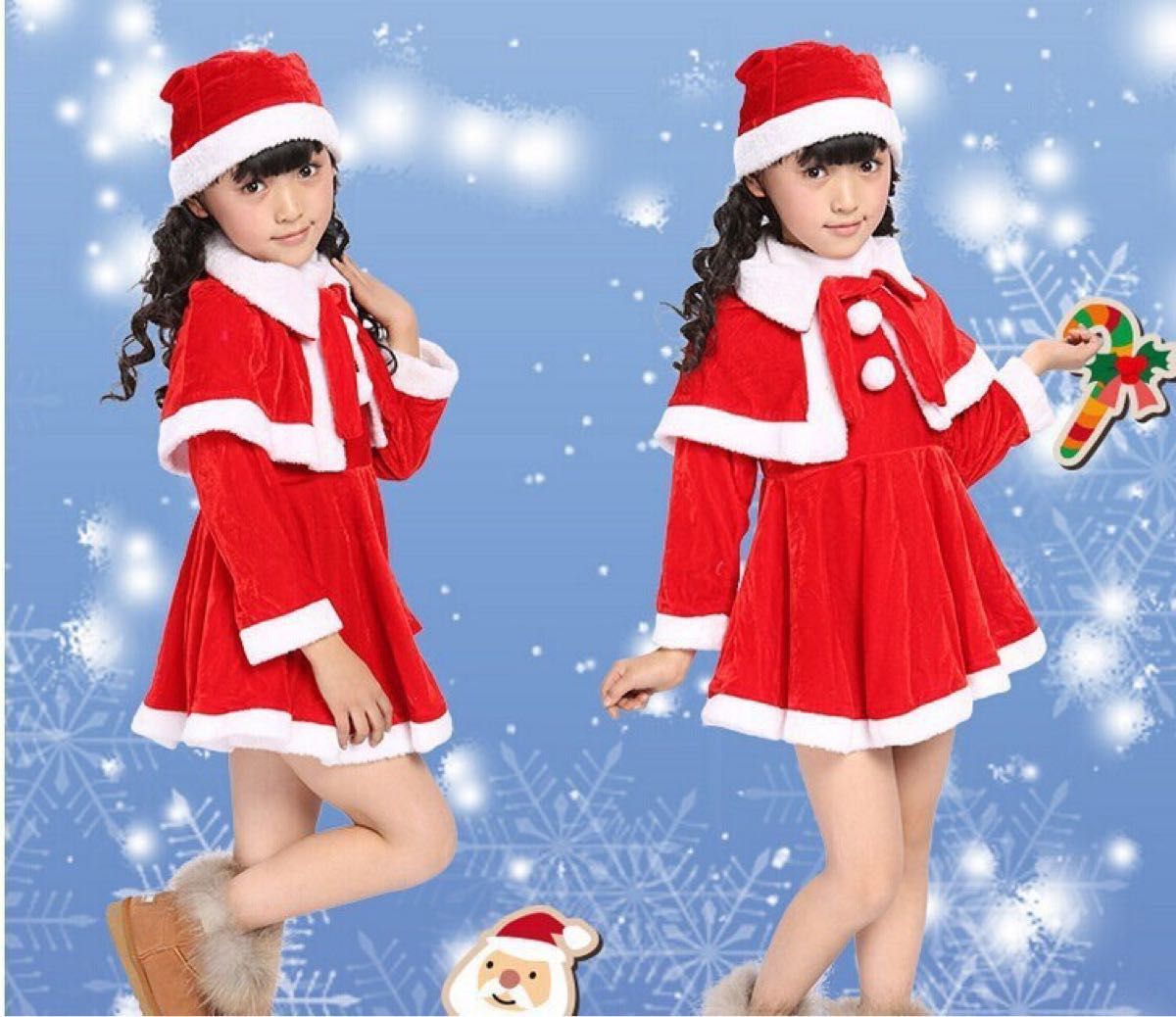 クリスマス　サンタクロース　コスプレ　コスチューム　ワンピース　帽子　ケープ　赤 衣装 キッズ サンタ