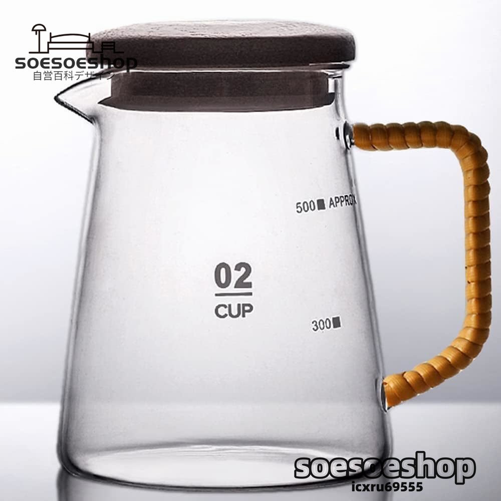 コーヒーポット 厚めガラス耐熱 コーヒーファネルフィルターカップハンドル付きの コーヒーカップ 大きな口 お手入れが簡単 軽量 透明_画像1
