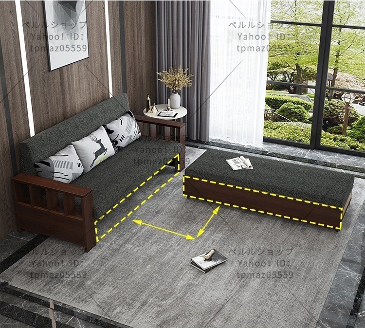 ソファベッド折りたたみベッド スポンジ/ラテックス/ココナッツパームクッション 1.4M-ココナッッパームパッド(収納機能付き)+昇降テーブル_画像3