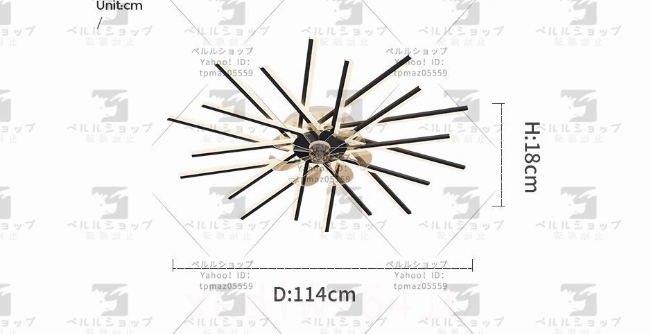 ☆LEDシーリングファンライト、照明天井ファン、リモコン制御、3種類のライトカラー、6種類の風速モード ファ 3色選_画像4