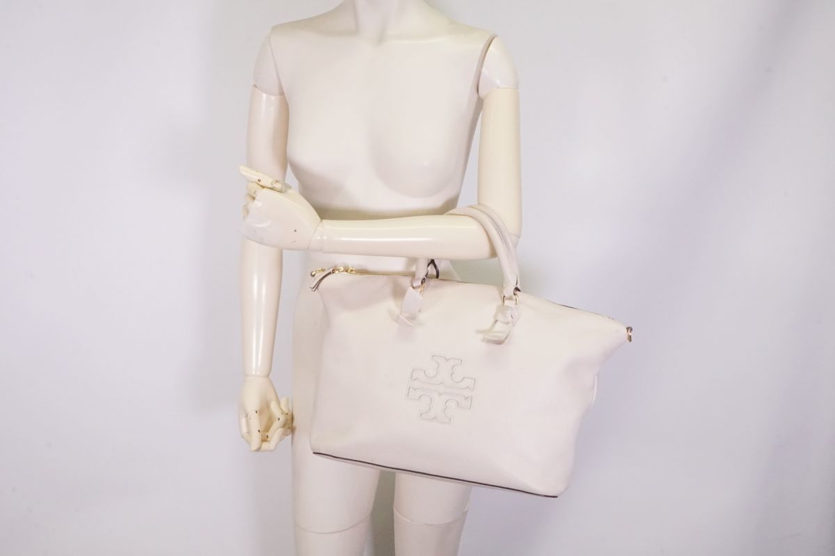 1円〜 トリーバーチ ハーパー 2way チェーン ショルダー ハンドバッグ トート リボン ロゴ HARPER レザー 白 ホワイト TORY BURCH 6821h_画像2