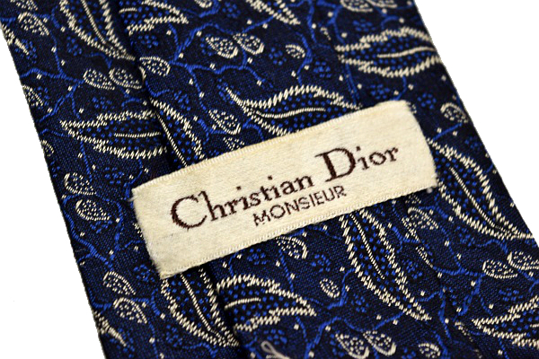 Christian Dior MONSIEUR クリスチャン ディオールムッシュ★日本製 ネイビー ペイズリー柄 織生地 シルクネクタイ