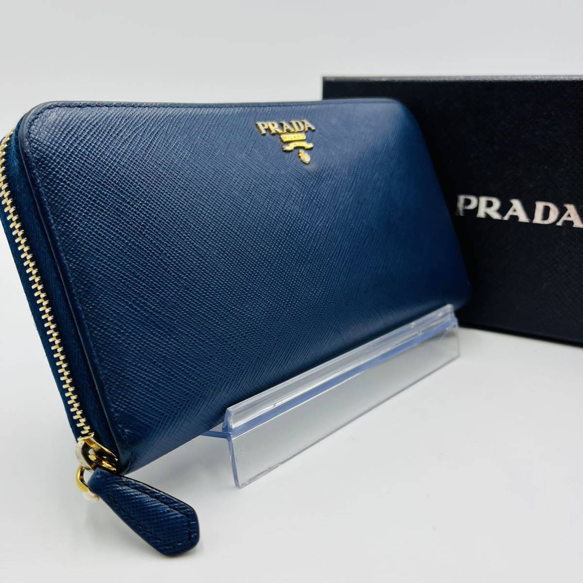 1円【入手困難】PRADA プラダ 長財布 ラウンドファスナー ジッピーウォレット ロゴ サフィアーノレザー 本革 ネイビー メンズ 男女兼用_画像1