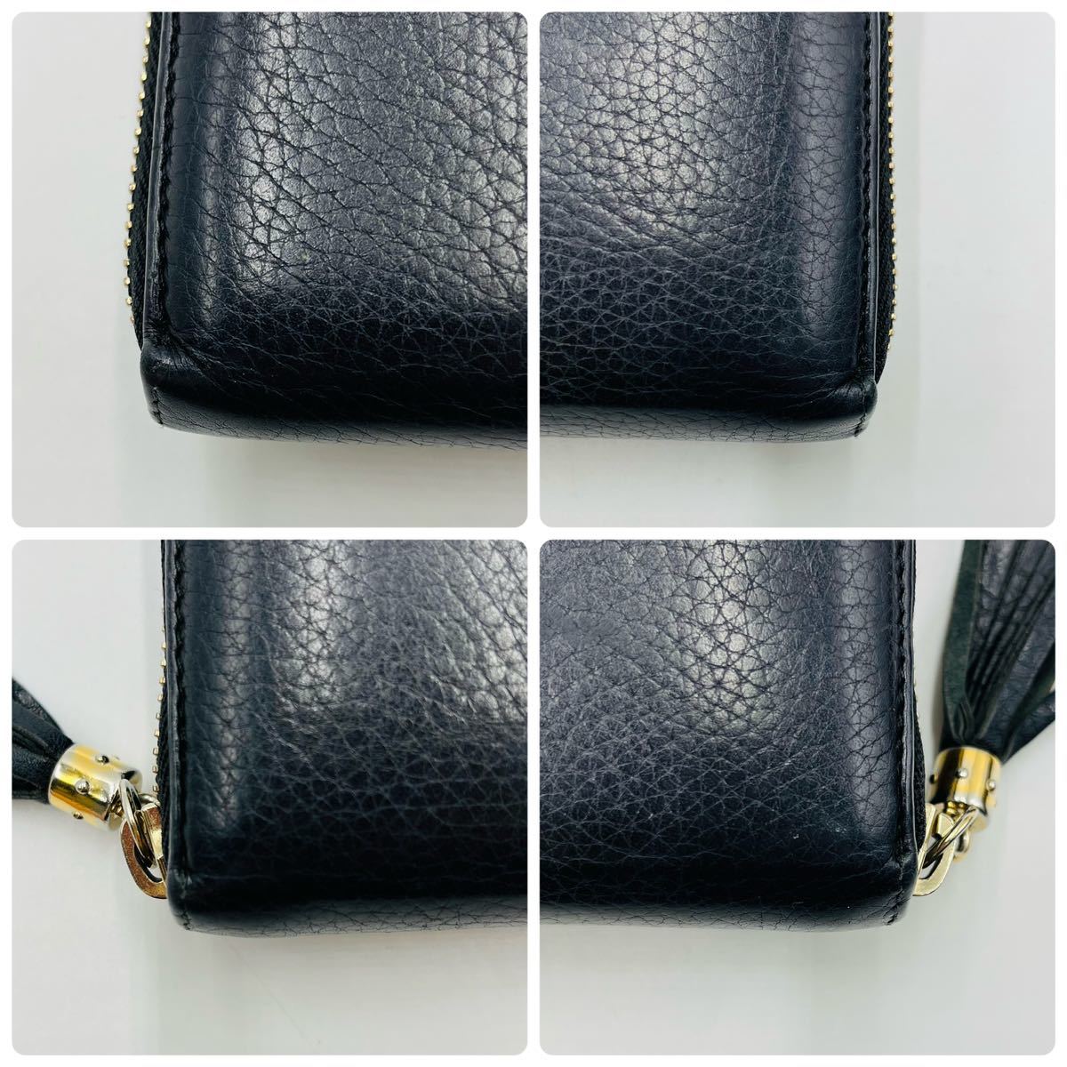 1円【美品・付属品有】GUCCI グッチ 長財布 ソーホー ラウンドウォレット ジップ ファスナー ブラック 黒 レザー フリンジ メンズ 男女_画像7