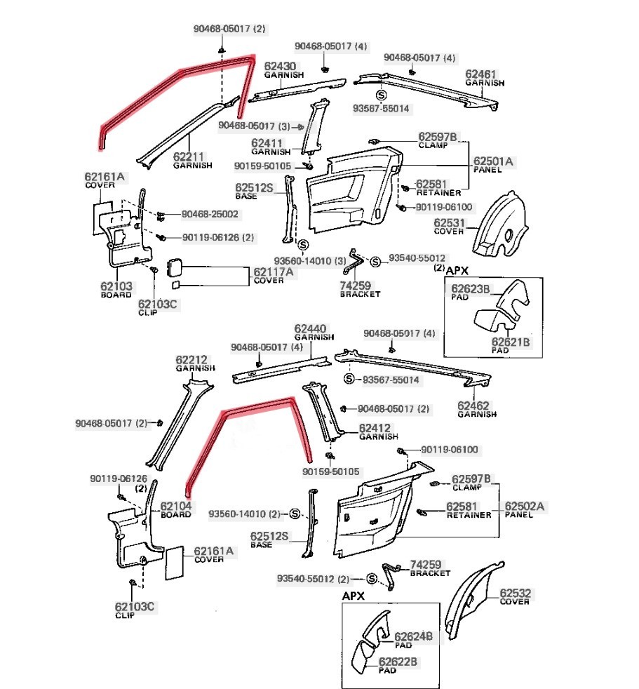 【左右】トヨタ 新品 レビン/トレノ AE85/AE86 ルーフ サイド レール ウェザーストリップ ドア 枠 ゴム ウェザストリップ モール ハチロク_画像3