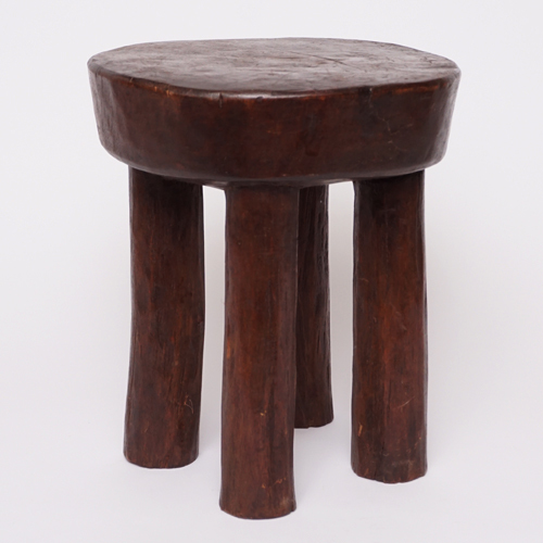 アフリカ　コートジボワール　セヌフォ族　スツール　円形　椅子　腰掛　民具　アート　E　一刀彫　セヌフォスツール
