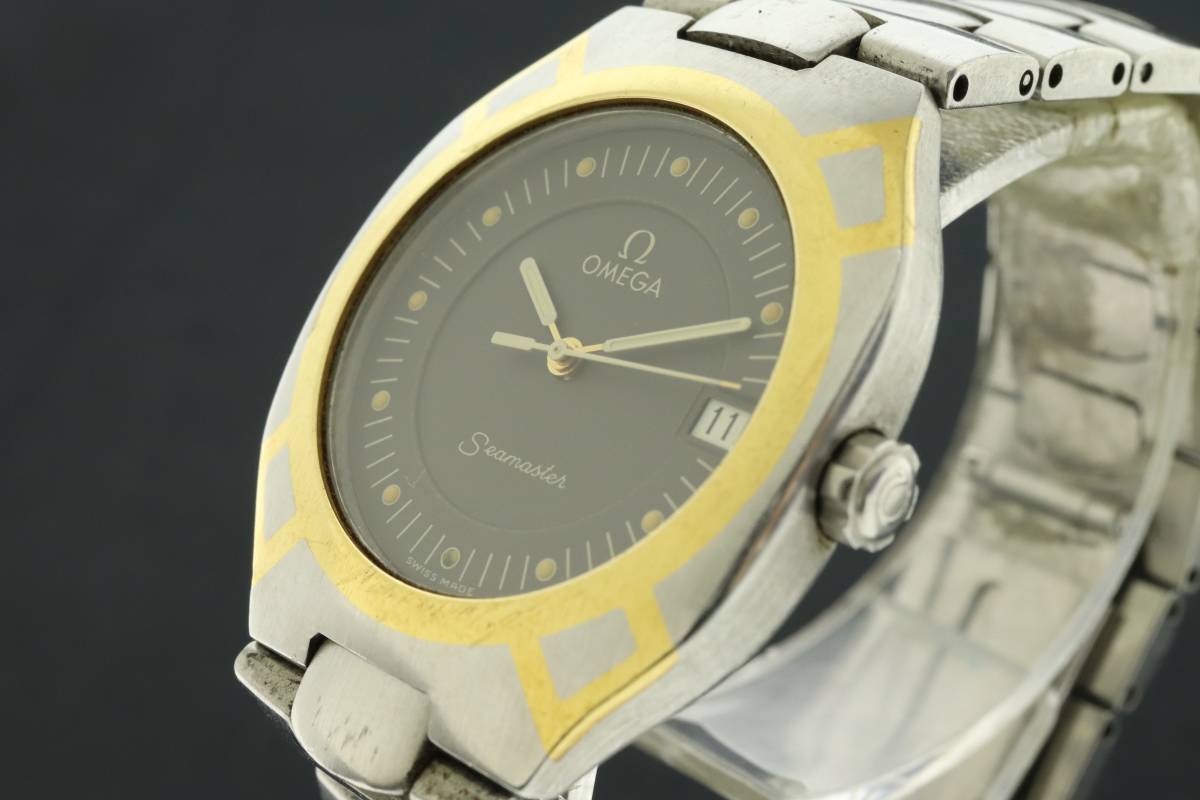 LCIQ5-12-52 OMEGA オメガ 腕時計 シーマスター ポラリス デイト 3針 クォーツ 約77g メンズ シルバー ゴールド 稼働品_画像1