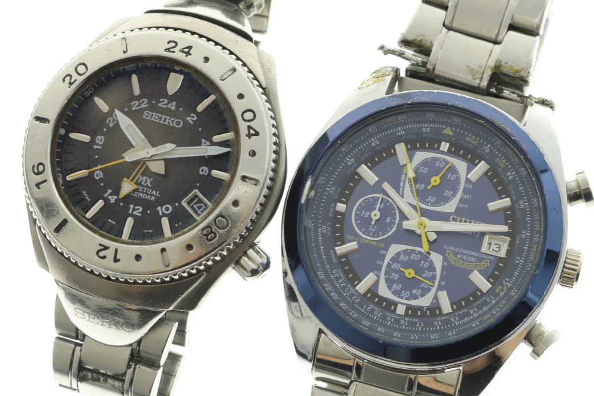 VMPD5-1112-35 SEIKO セイコー CITIZEN シチズン 腕時計 8F56-0140 BLUE ANGELS クォーツ 2点セット 約209g メンズ シルバー 動作品 中古_画像1