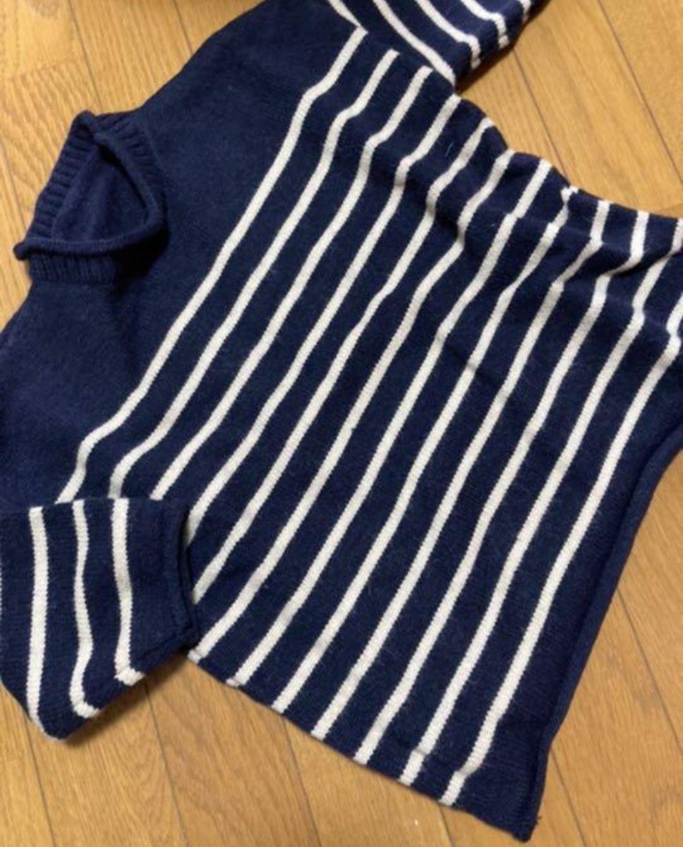 韓国子供服　ハイネックセーター　ボーダーネイビー110 ニット 長袖