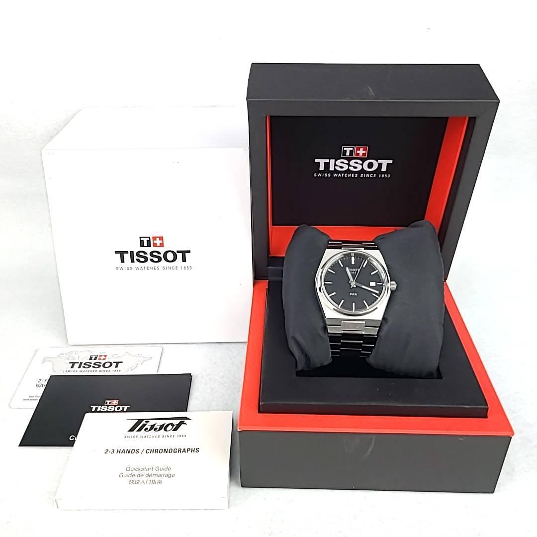◇【ほぼ新品】TISSOT ティソ 箱/保証書付 QZ T137410 PRX 黒文字盤 デイト ラウンド メンズ腕時計