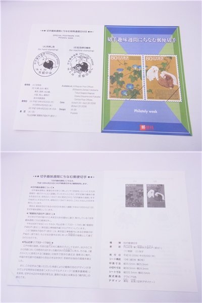 ◎ 切手シート ◎切手趣味週間　平成18年 朝顔狗子図杉戸(部分)　図案　兼松　史晃　80円×10枚◎未使用　解読書付き_画像5