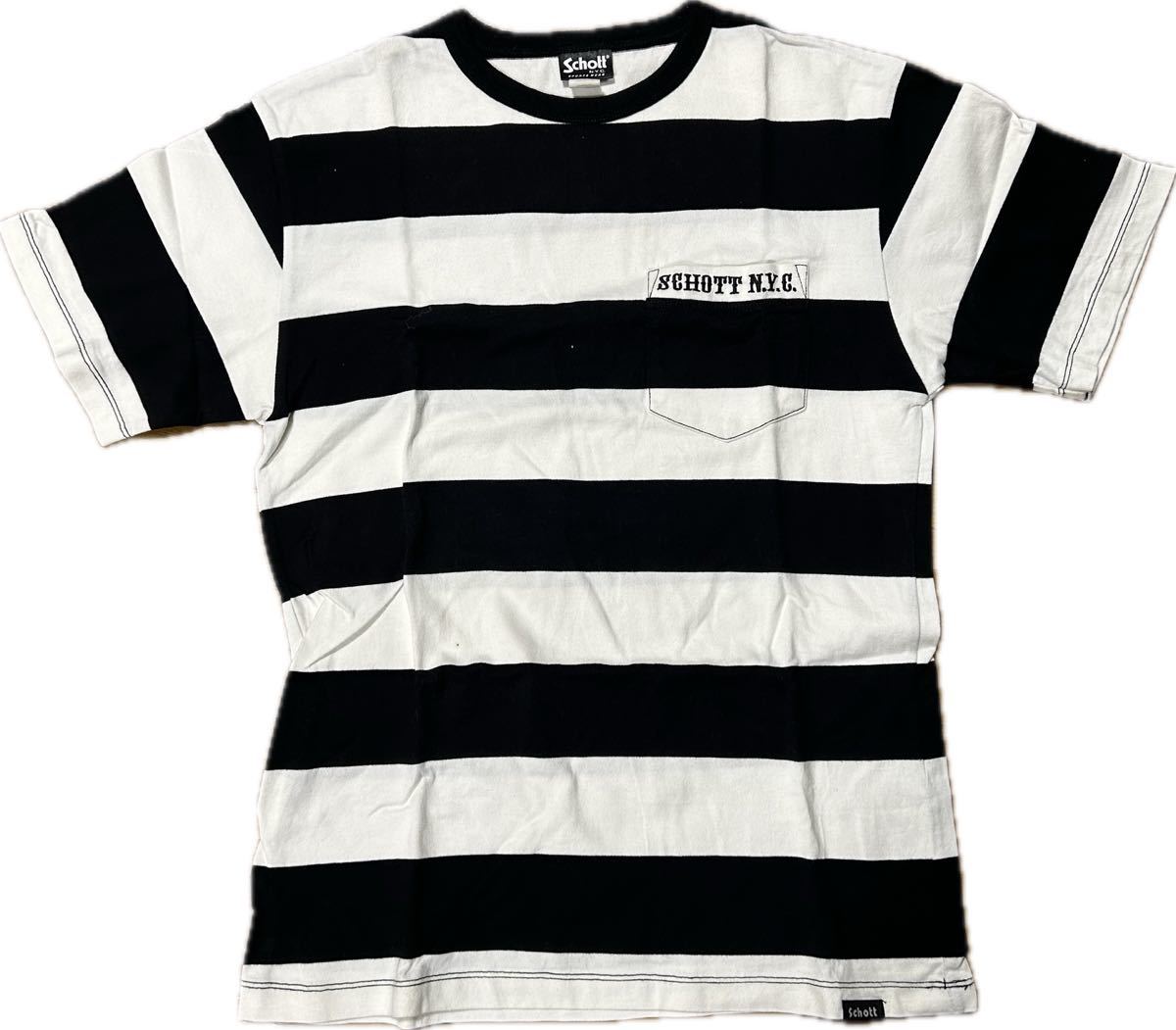 希少　schott ショット　ボーダーTシャツ　 サイズS 白黒　ハーレー_画像1