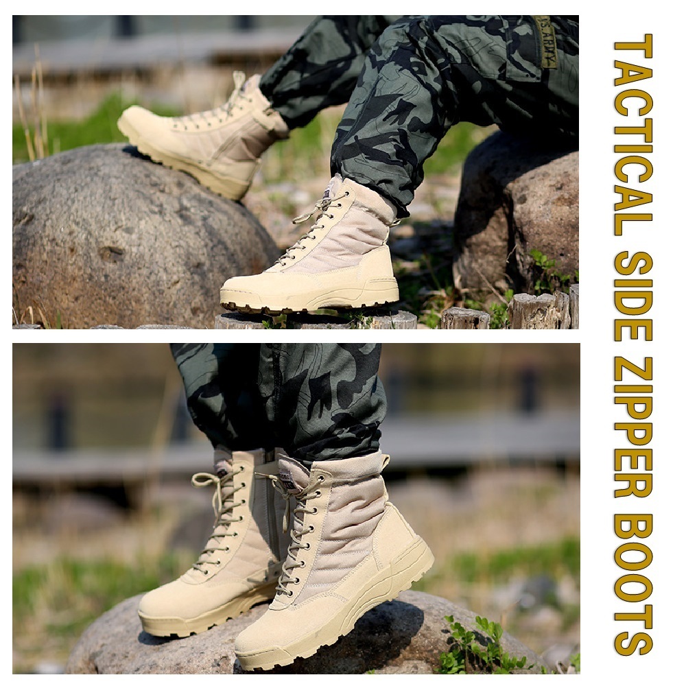 TAN25.5cm military boots Tacty karu boots combat boots rider boots work shoes shoes side zipper mackerel ge men's boots 