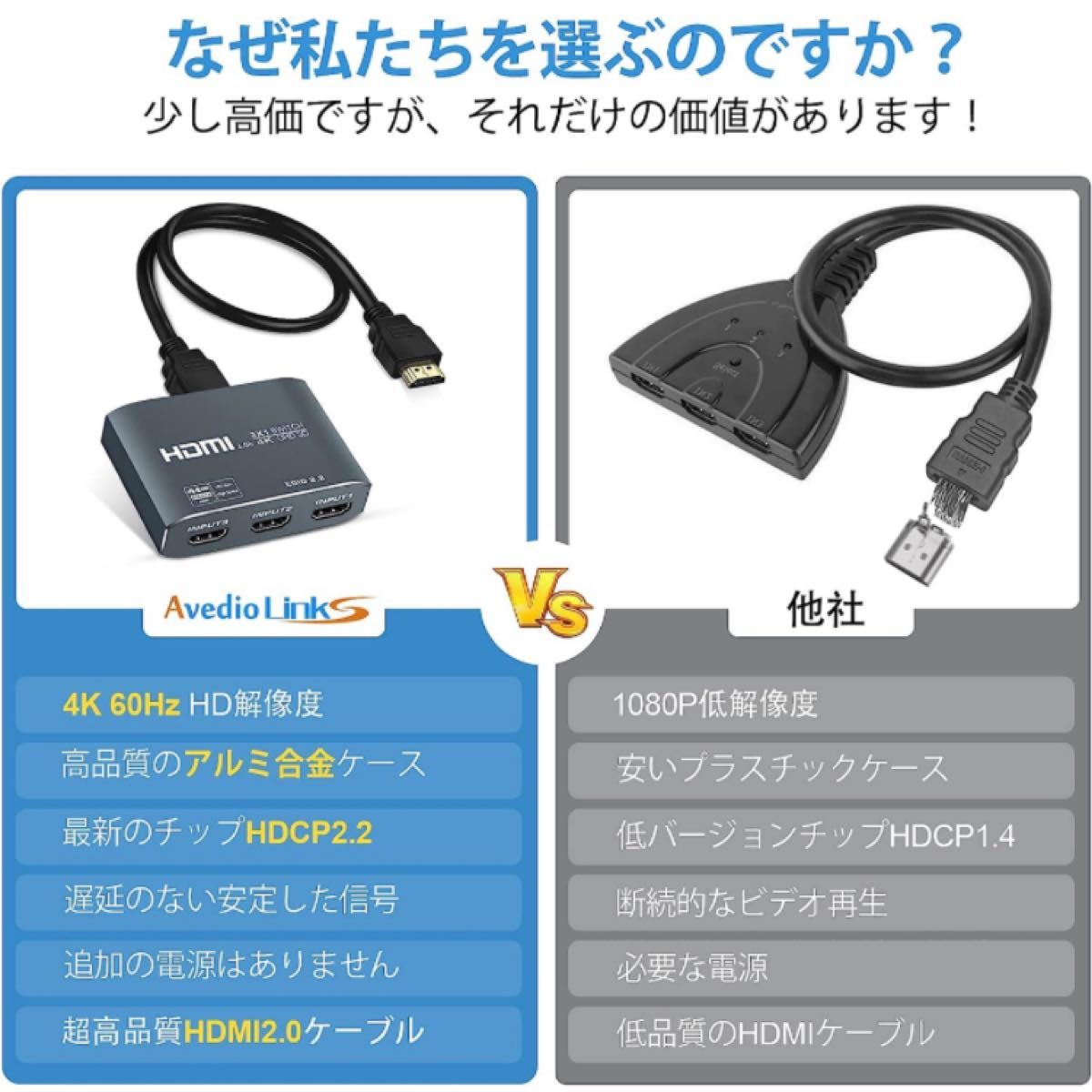 avedio links 4K 60Hz HDMI 切り替え器 3入力1出力